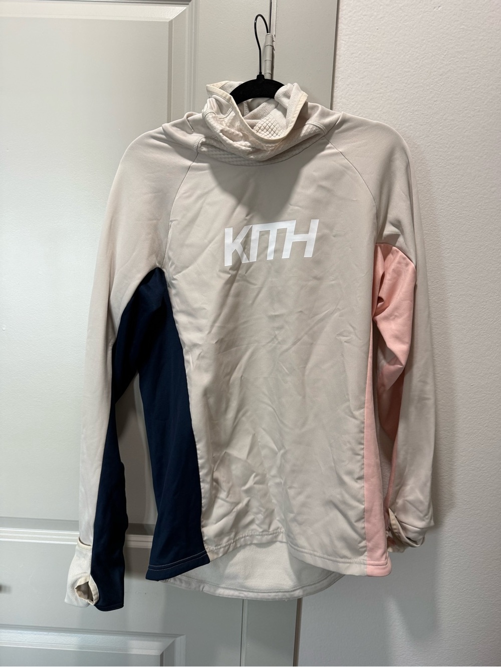 Kith Adidas Beige Pullover Funnel Neck with Navy & Pink Panels